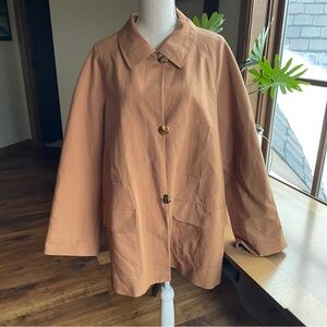 Jones New York Vintage Cotton Camel Color Cotton Tan Trench Utility Coat Sz L